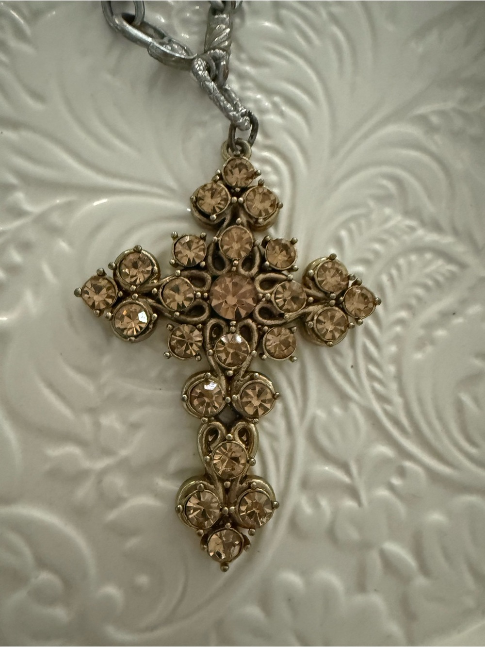 Gold-Tone Cross Pendant Necklace with Champagne Crystal Accents
